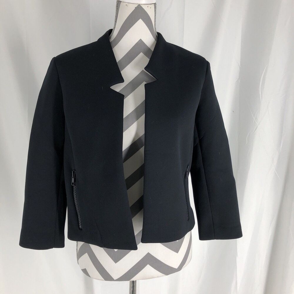 Trouve Black Neoprene Collarless Cropped Back Blazer Sz Medium